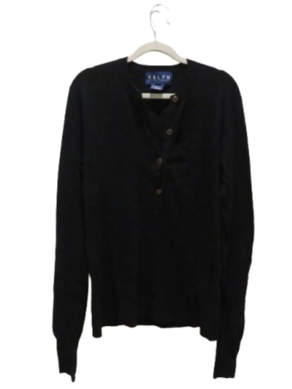 VINTAGE RALPH BY RALPH LAUREN Wool Blend Ribbed Henley Top in Black 90s Preppy
